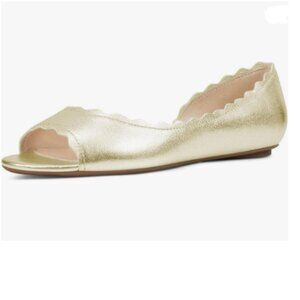 XYD Gold Open Peep Toe Wave Ballet Flats D'Orsay Slip On Loafers Dress Shoes